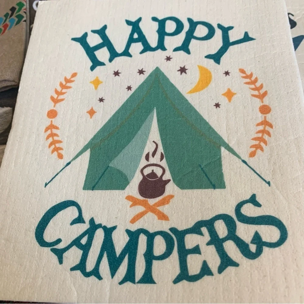 KAY DEE DESI Camping Happy Camper,I ❤️ Camping Chambray Tea TowelsSwedish cloths